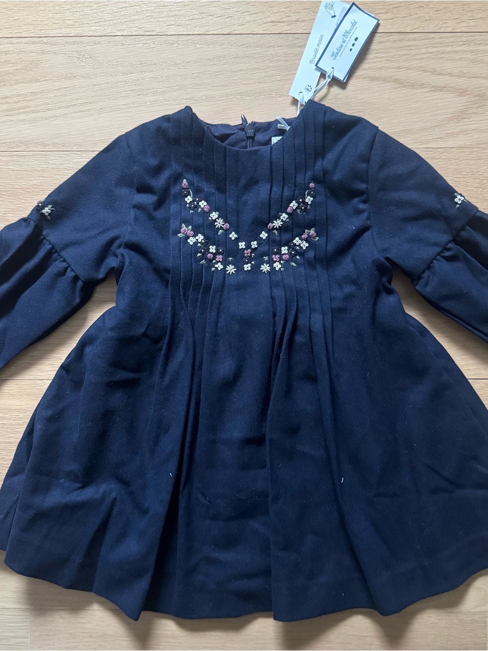 Tartine et Chocolat Navy Blue Embroidered Girls Dress